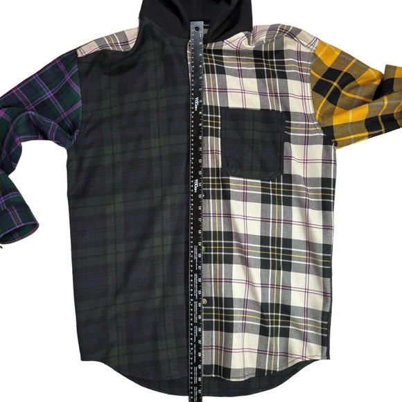 Alexander Wang Men’s Wool Plaid Tartan Patchwork Hooded Shirt Button Down Medium - Picture 6 of 10